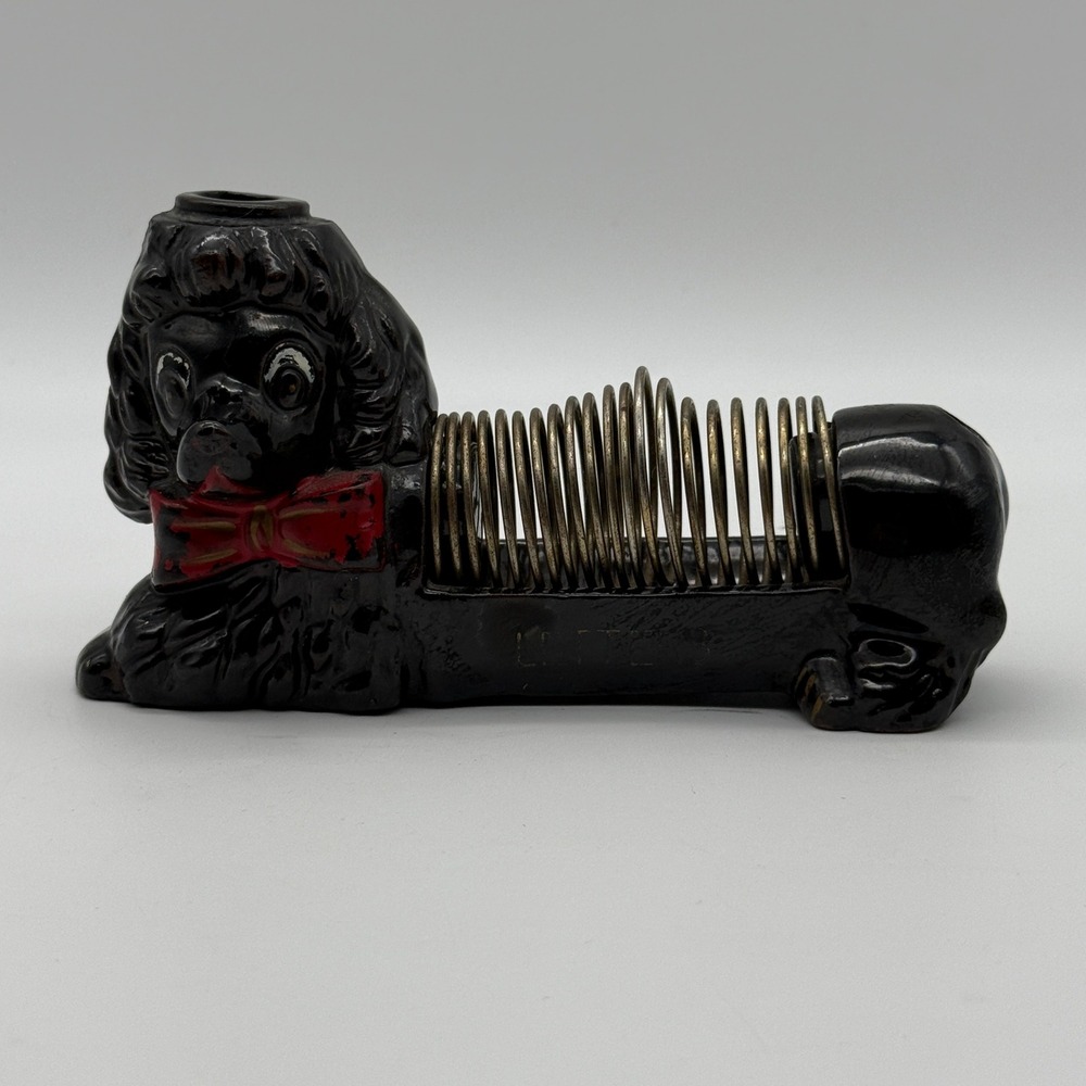 Vintage Black Poodle Letter Holder Desk Organizer Japan Ceramic Red Bow Tie